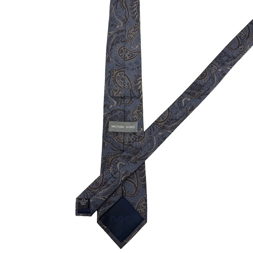 MICHAEL KORS Towel Paisley Tie Blue Brown Silk Blend Designer Necktie